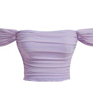 SHEIN MOD Off Shoulder Ruched Mesh Party Women Purple Bateau Collar Crop Top